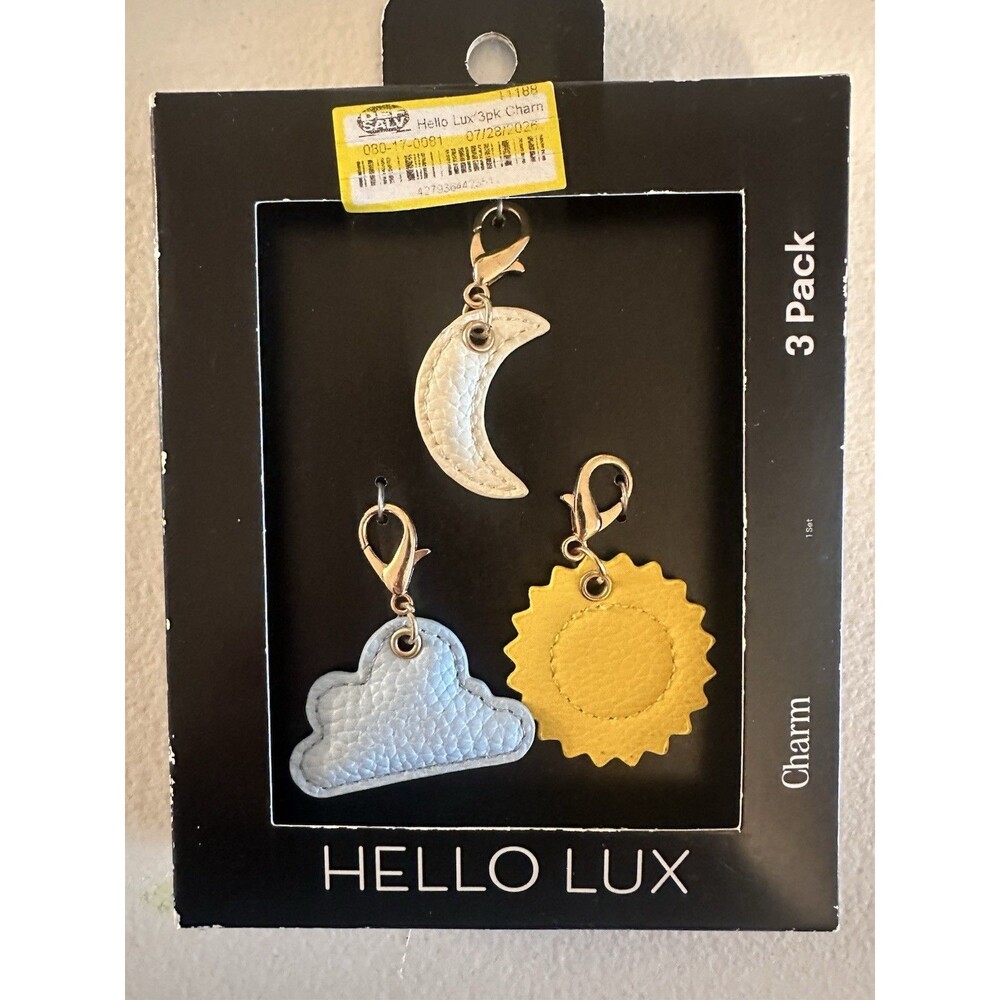 Hello Lux 3-Pack Clip-On PU Leather Celestial Charms Sun Moon Cloud